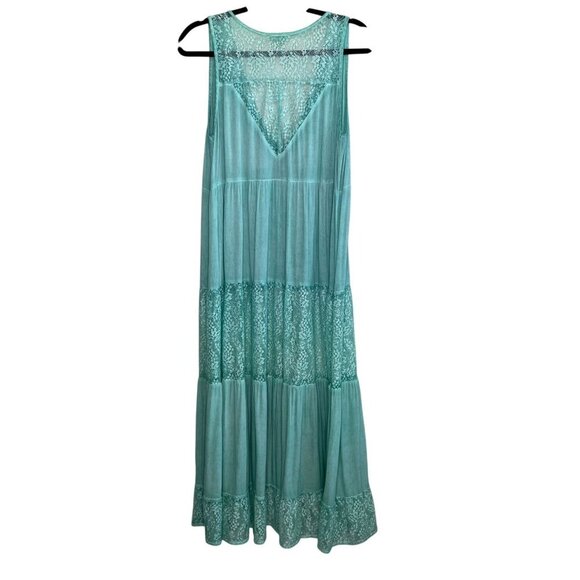 POL Aqua Blue Lace Button Front Sleeveless Kimono Cardigan Duster Vest NWOT Boho - Picture 10 of 12